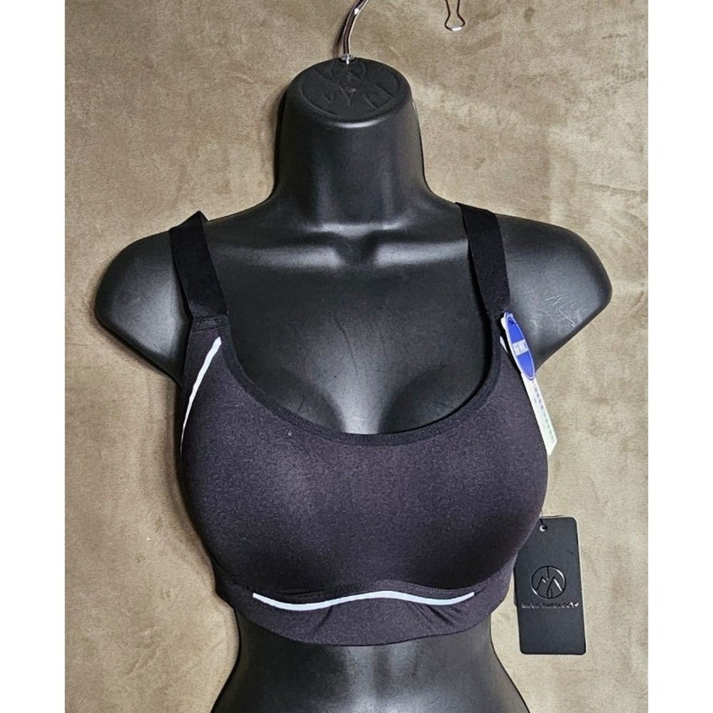 NWT Med Move Theology Womens High Impact Cross Back Reflective Sports Bra Black